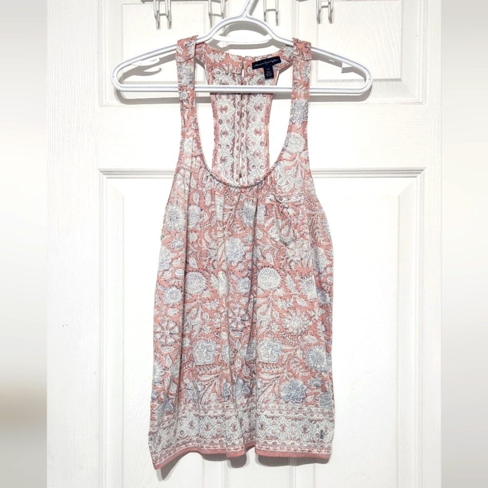 Floral Pink and White Sleeveless Top